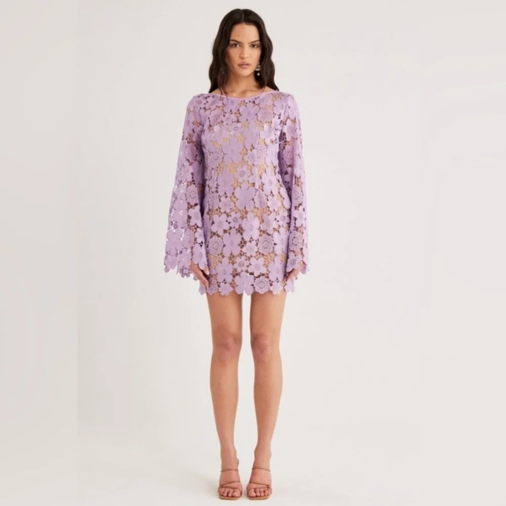 NWT Free People x RUMER Remi Mini Dress Floral Lace Crochet Lilac XS - Picture 3 of 15